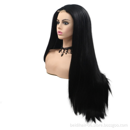 Long Black 1X4 Top Lace Front Synthetic Hair Wig